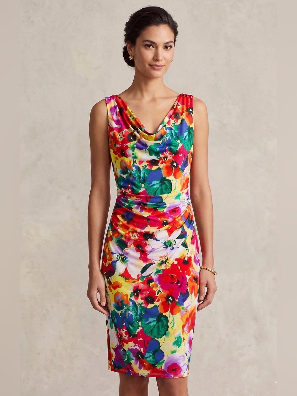 Lauren Ralph Lauren Floral Multicolor Draped Midi Dress Size 10